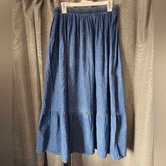 VRG SPORT Vintage Studded Denim Midi Skirt Side Slits Western Size XL - Picture 1 of 7